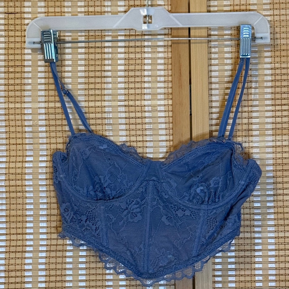 Forever 21 Blue Floral Lace Corset Top Sweetheart Neckline Small Sexy